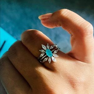 Paraiba Tourmaline S925 Sterling Silver Quartz Ring Stack Set Size sz 5 6